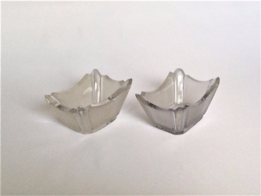 A Victorian pair of frosted condiment dishes.