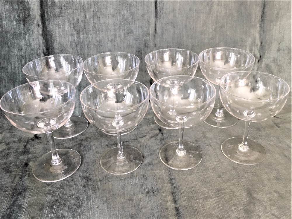 A rare set of eight Victorian star etched champagne bowls
