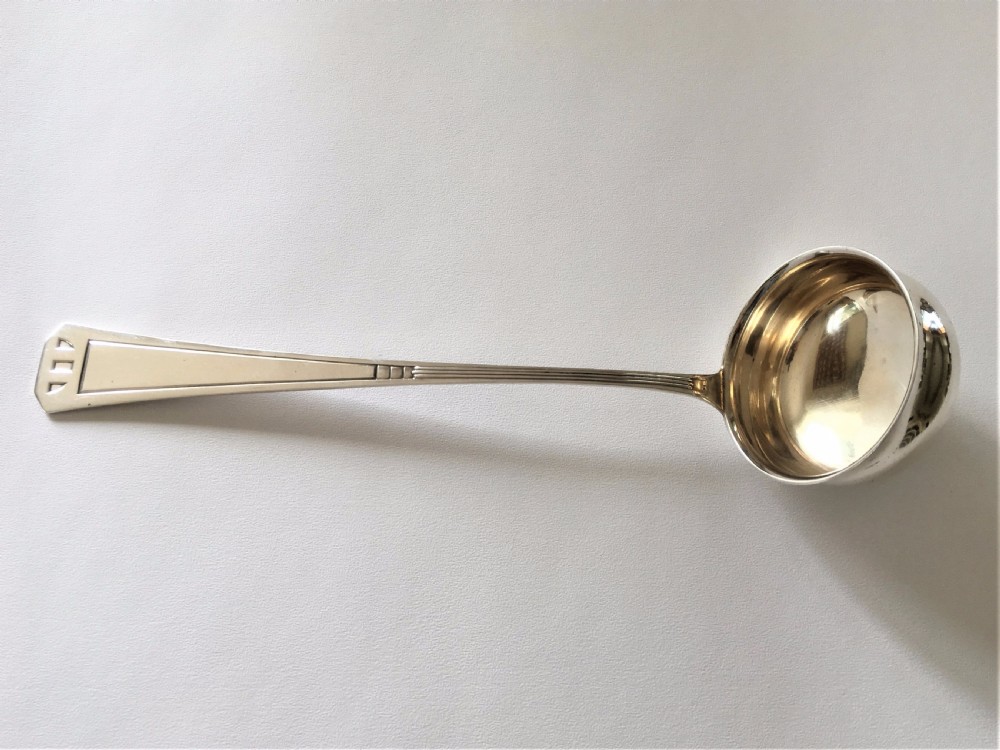 A stunning Art Deco German silver soup ladle