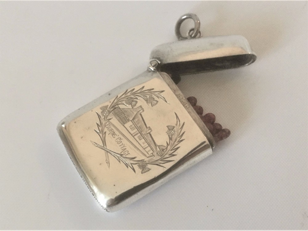 A rare 'Burns Cottage' engraved silver vesta. View II