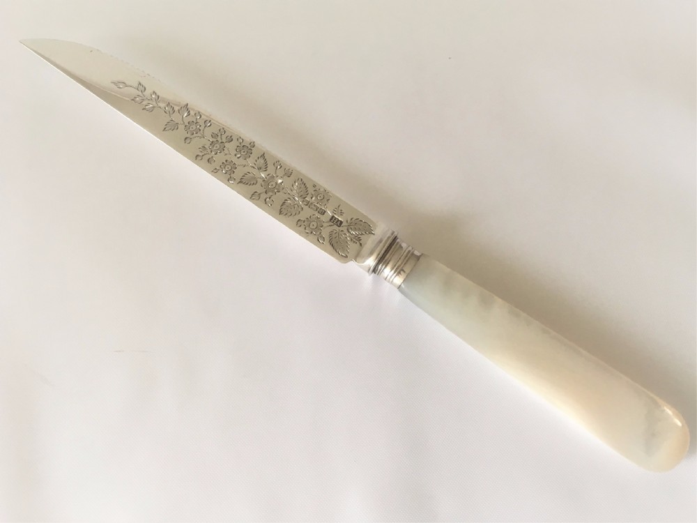 A boxed Edwardian silver Wedding cake knife. View IV