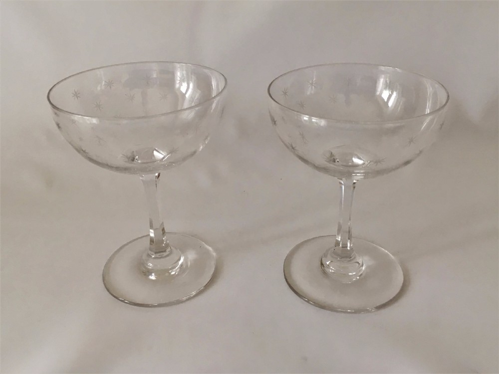 A charming pair of Victorian star etched champagne bowls.