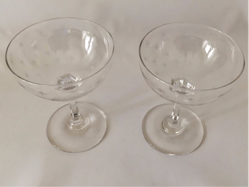 A charming pair of Victorian star etched champagne bowls. View II