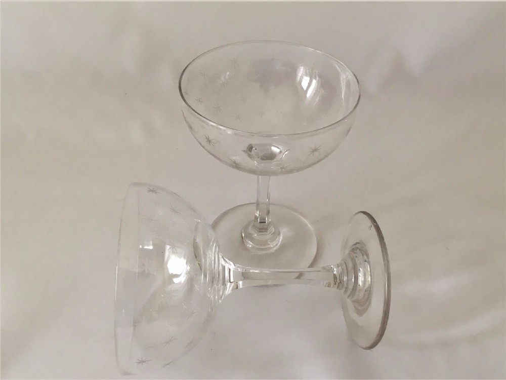 A charming pair of Victorian star etched champagne bowls. View III