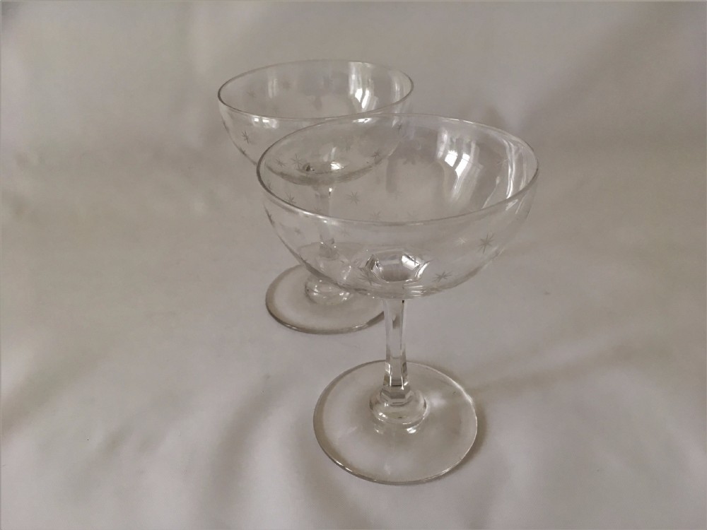 A charming pair of Victorian star etched champagne bowls. View IV