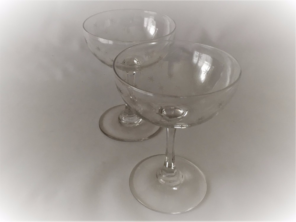 A charming pair of Victorian star etched champagne bowls. View V