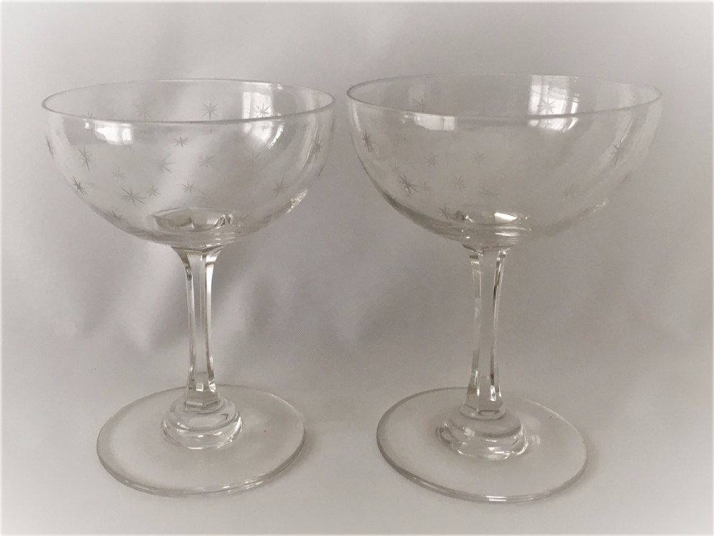 A charming pair of Victorian star etched champagne bowls. View VI