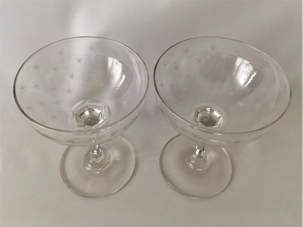 A charming pair of Victorian star etched champagne bowls. View VIII