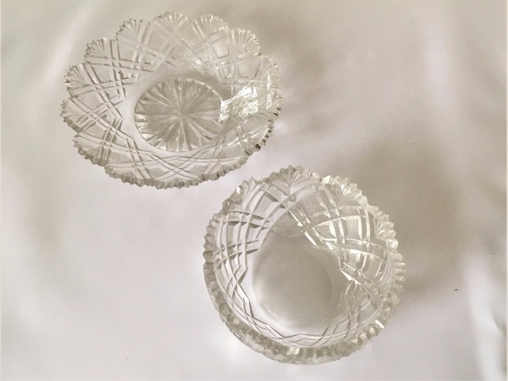 A fabulous pair of Regency cut glass condiment tubs & silver spoons. View VIII