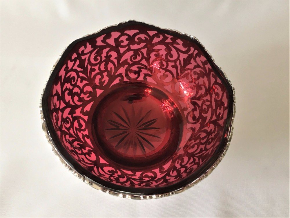 A stunning Edwardian pierced silver and cranberry bowl. View III