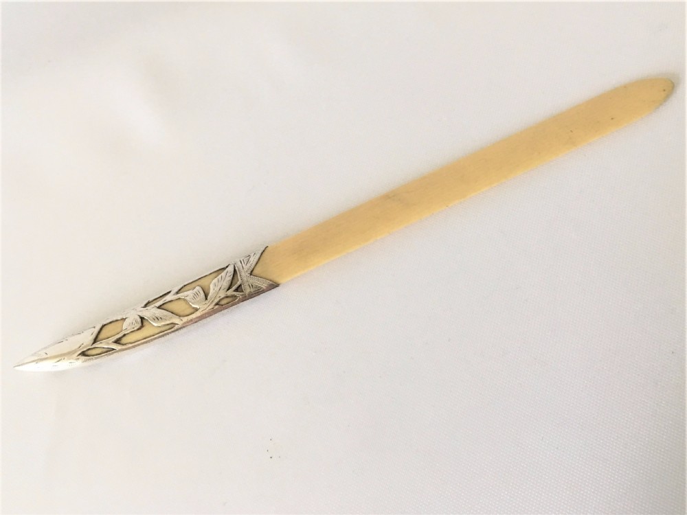 A gorgeous Art Nouveau silver & ivory letter opener. View III