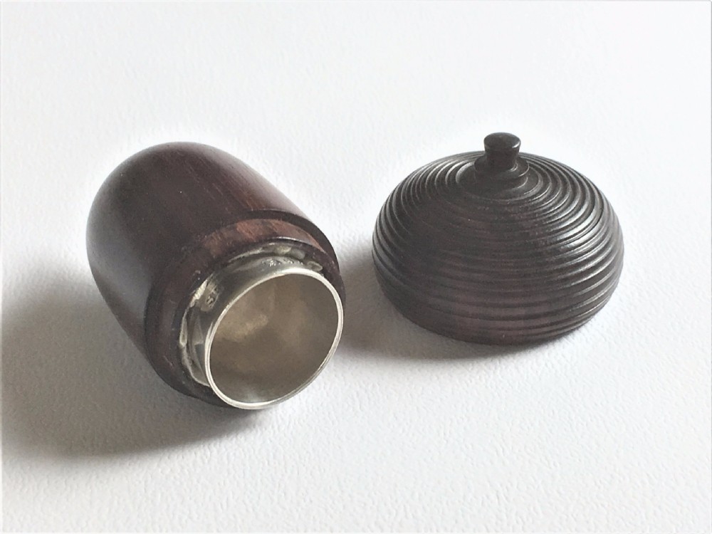 A gorgeous Victorian silver thimble in treen acorn case. View VI