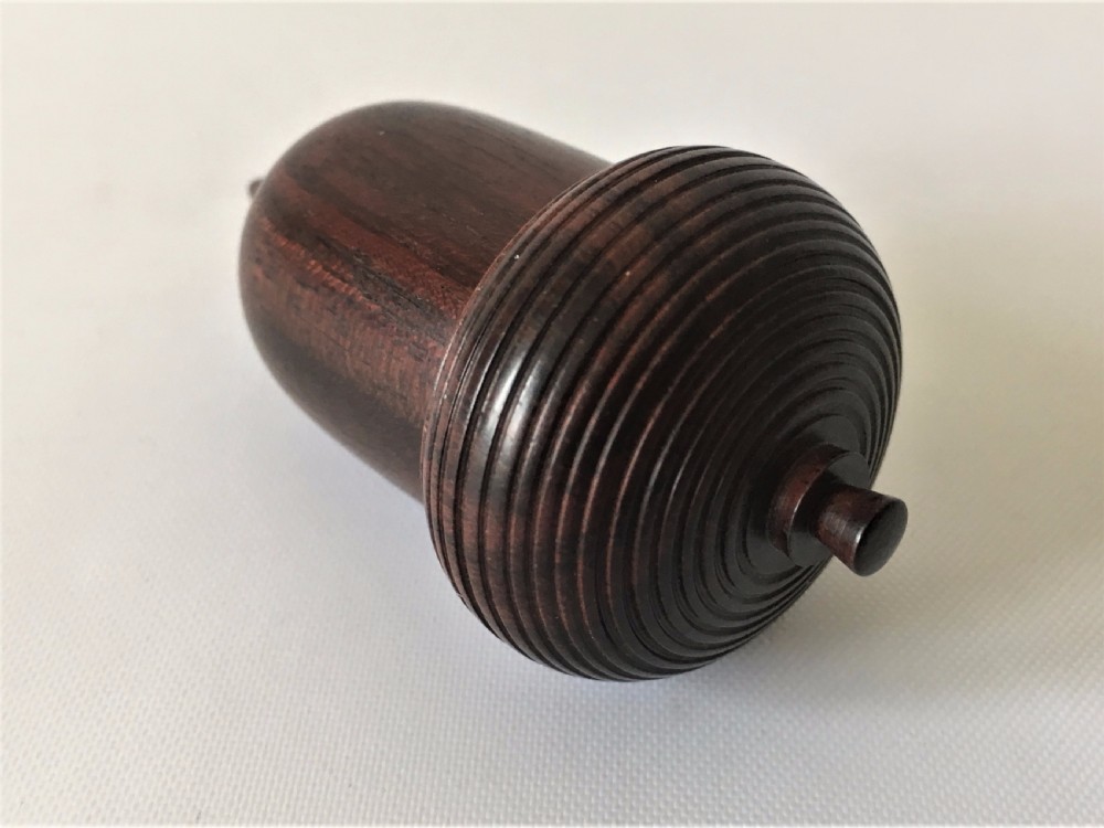 A gorgeous Victorian silver thimble in treen acorn case. View VII