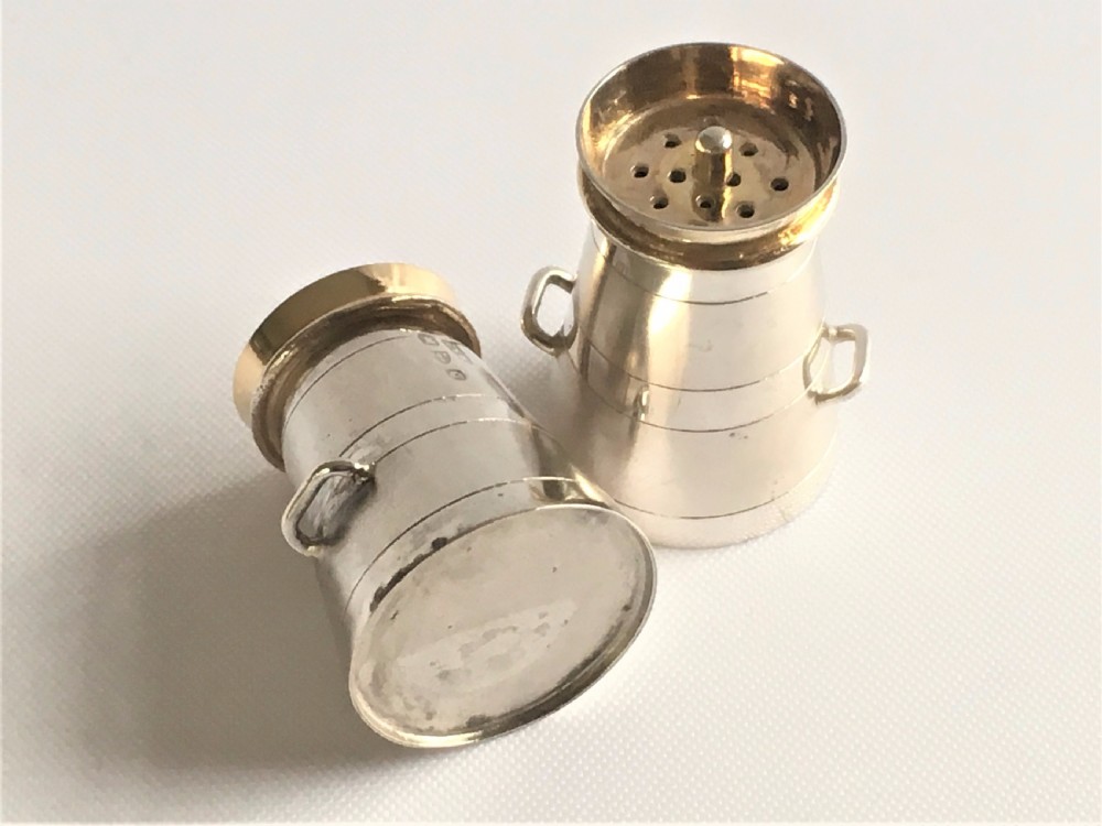 A pair of novelty silver 'milk churn' pepperettes. View III