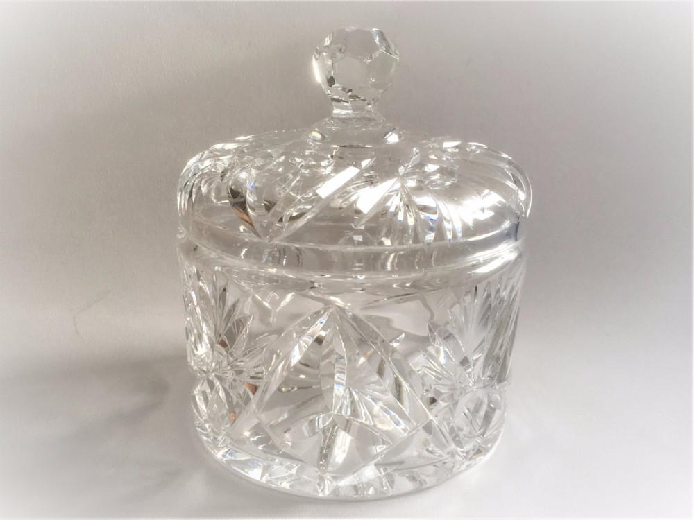 A delightful cut glass small biscuit barrel