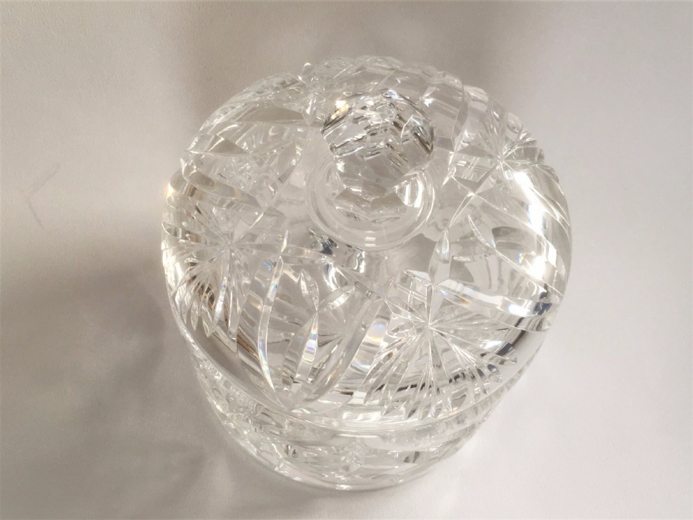 A delightful cut glass small biscuit barrel View III