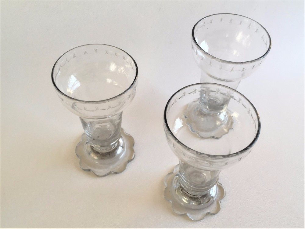 Three rare 18th Century syllabub glasses View III