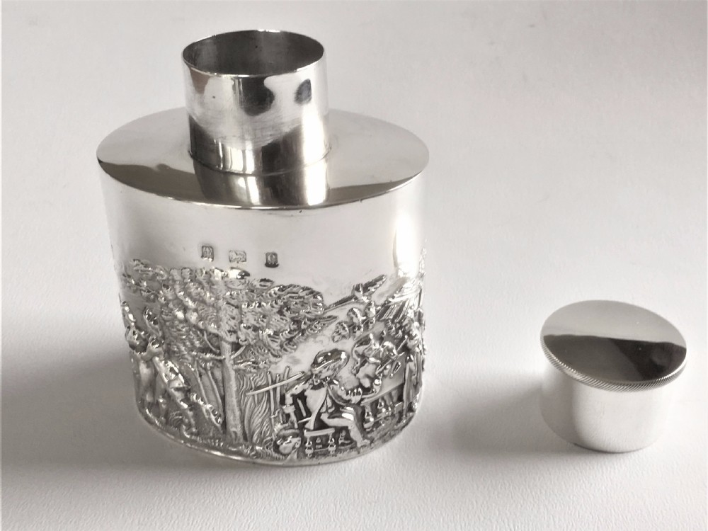 A superb Edwardian scenic silver tea caddy View VI
