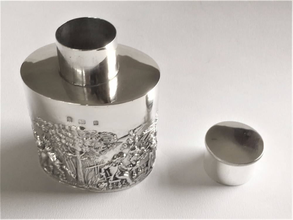 A superb Edwardian scenic silver tea caddy View VII