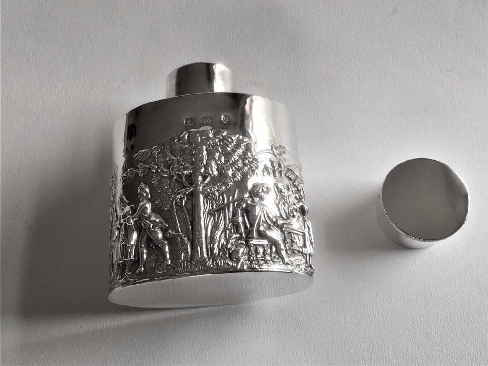 A superb Edwardian scenic silver tea caddy View VIII