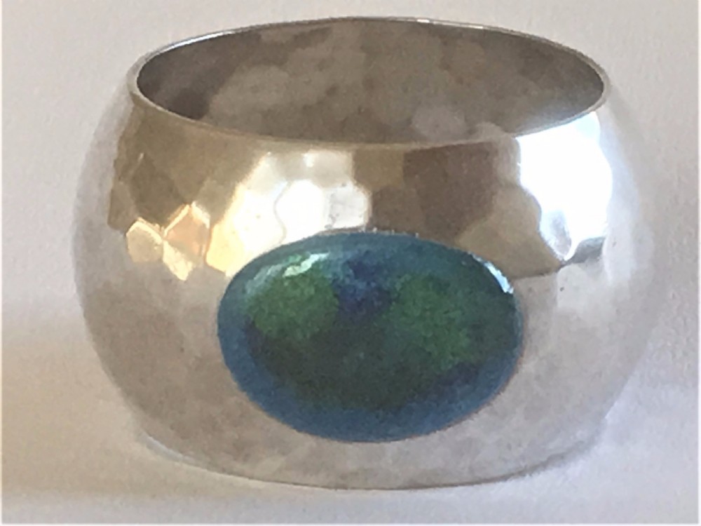 A fabulous Arts & Crafts silver & enamel napkin ring View V