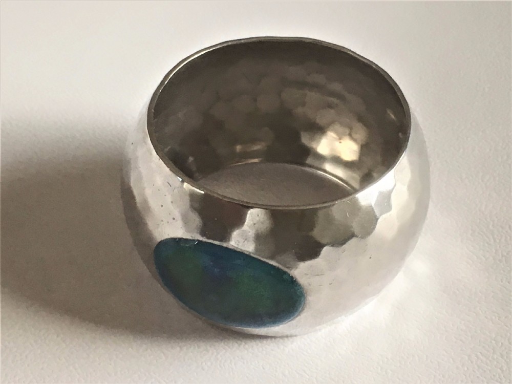 A fabulous Arts & Crafts silver & enamel napkin ring View VI
