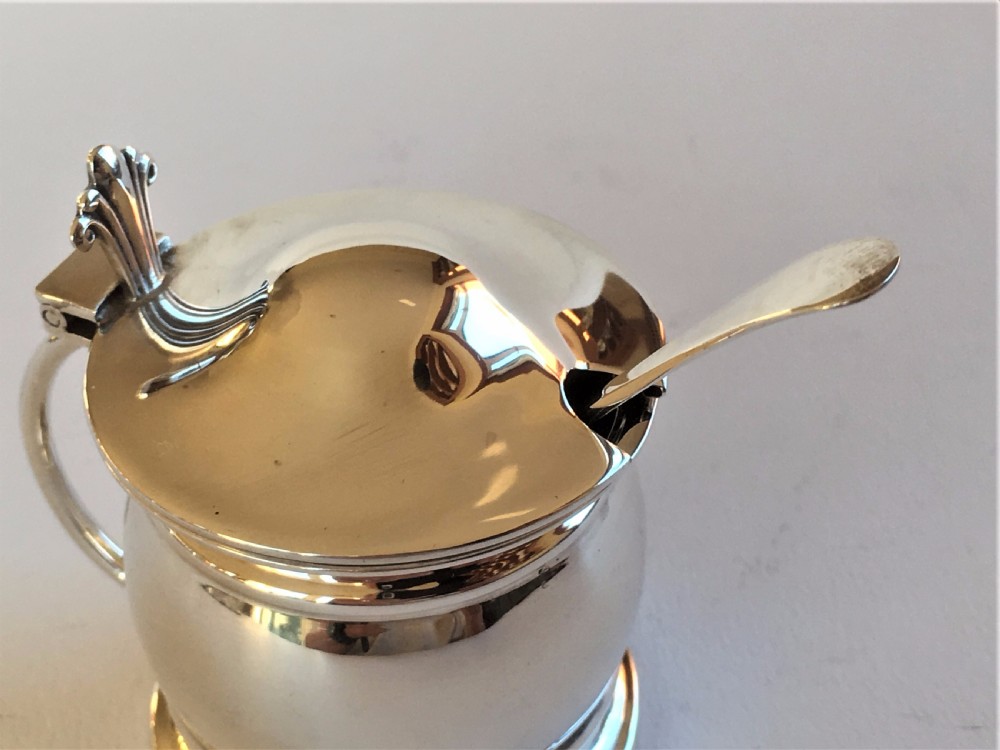A stylish silver cruet with green liners and spoons View V