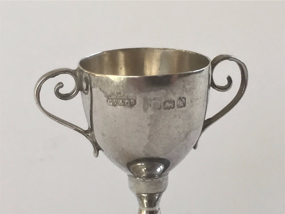 A charming miniature Edwardian silver trophy cup View II