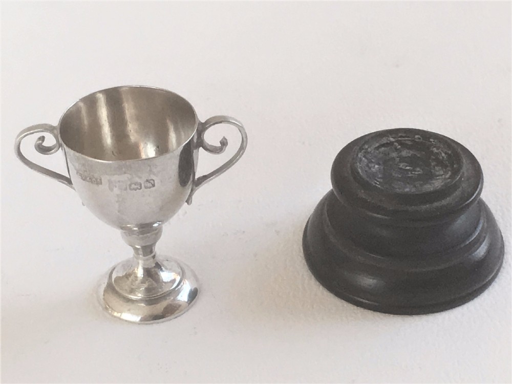 A charming miniature Edwardian silver trophy cup View V