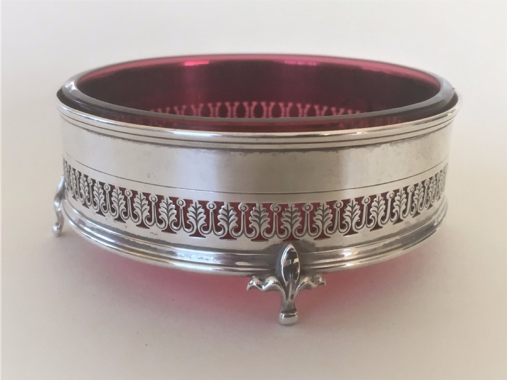 A George V silver and cranberry glass dish View II