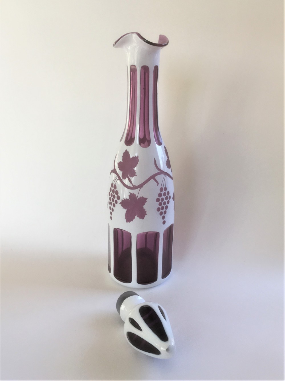 A fabulous Bohemian amethyst and white overlay decanter View IV