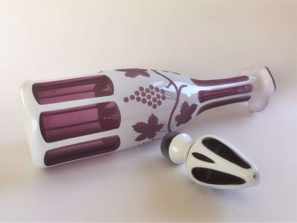 A fabulous Bohemian amethyst and white overlay decanter View V