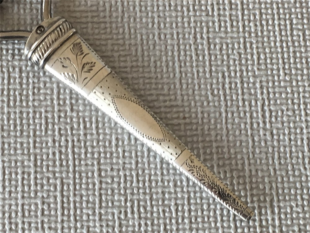 A pair of Georgian silver cased sewing scissors View V