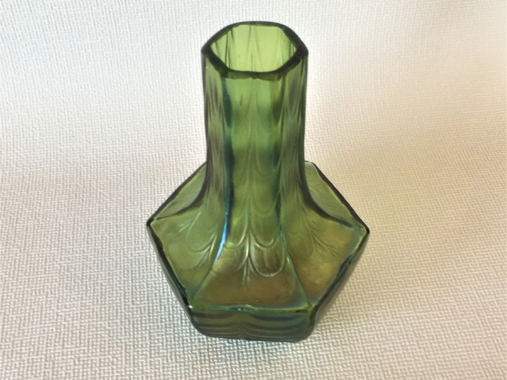 An iridescent Loetz style posy vase