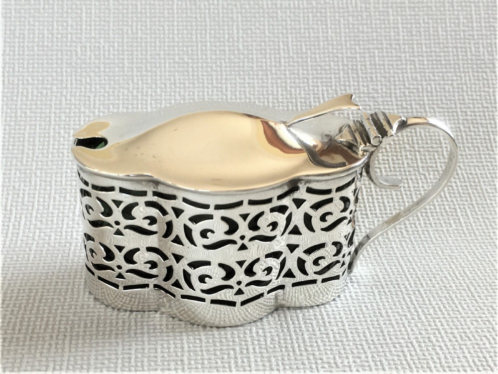 A Chester silver & green glass mustard pot View IV