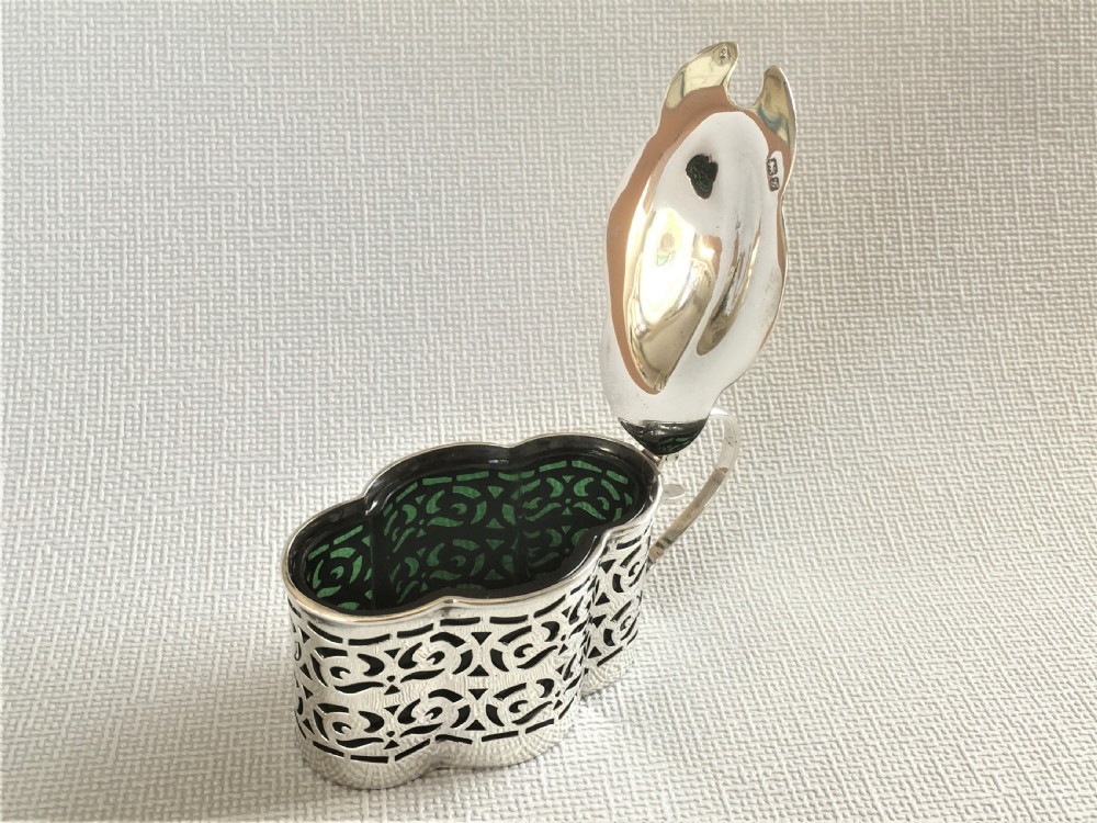 A Chester silver & green glass mustard pot View V