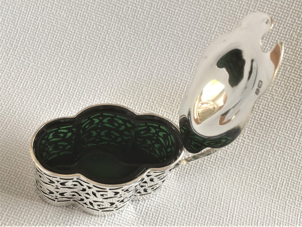 A Chester silver & green glass mustard pot View VI