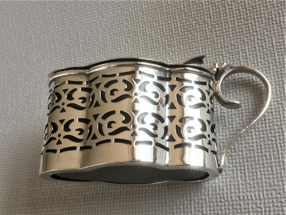 A Chester silver & green glass mustard pot View VII