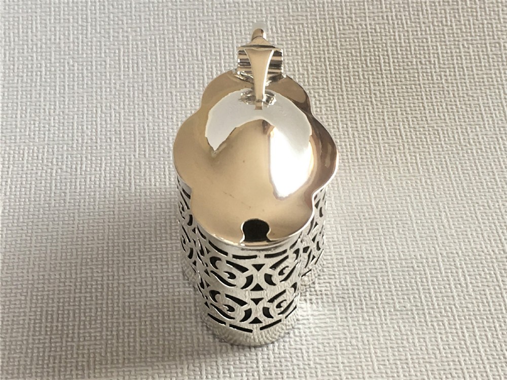 A Chester silver & green glass mustard pot View IX
