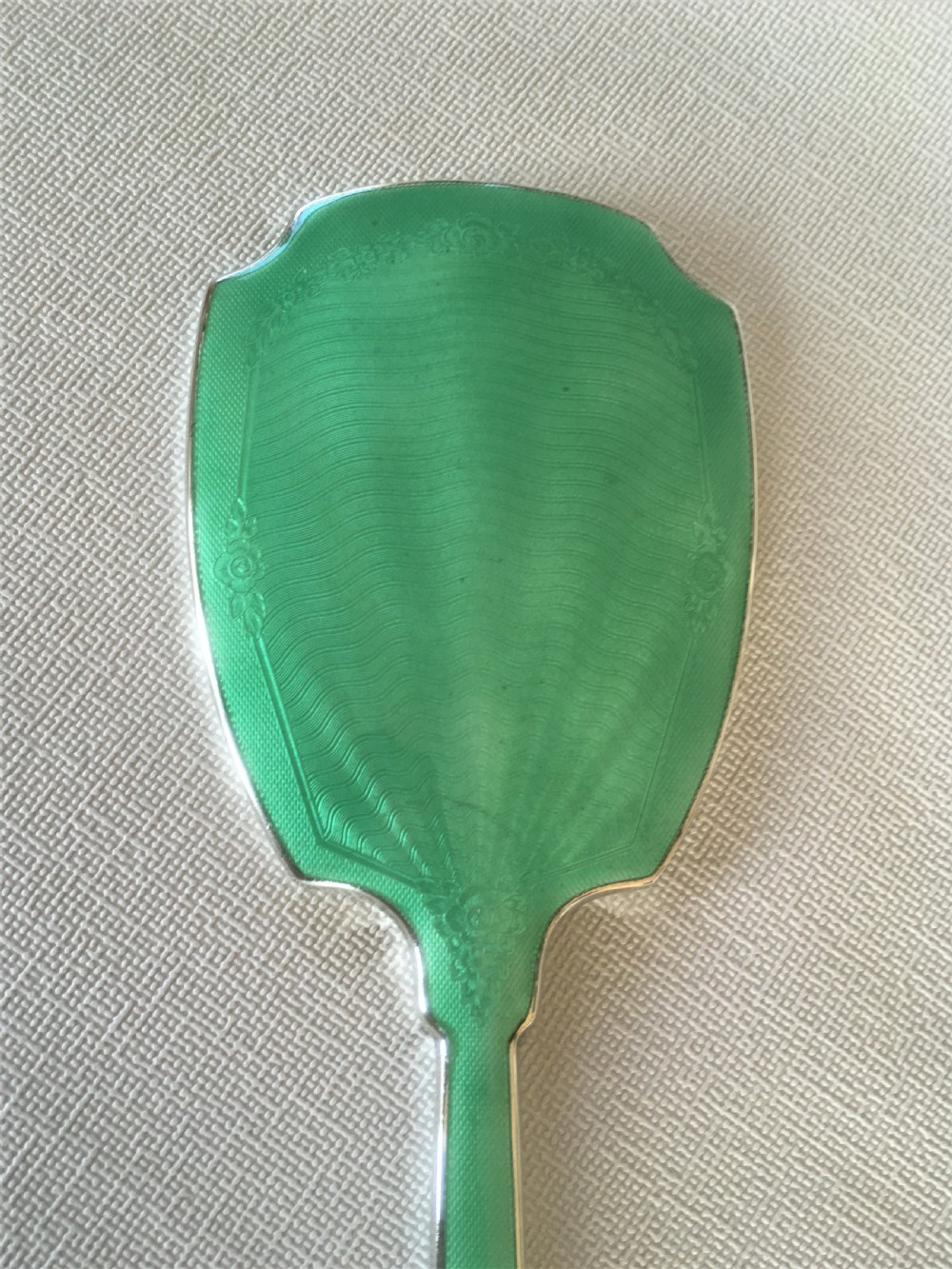 A fabulous Art Deco silver & enamel hand mirror View II