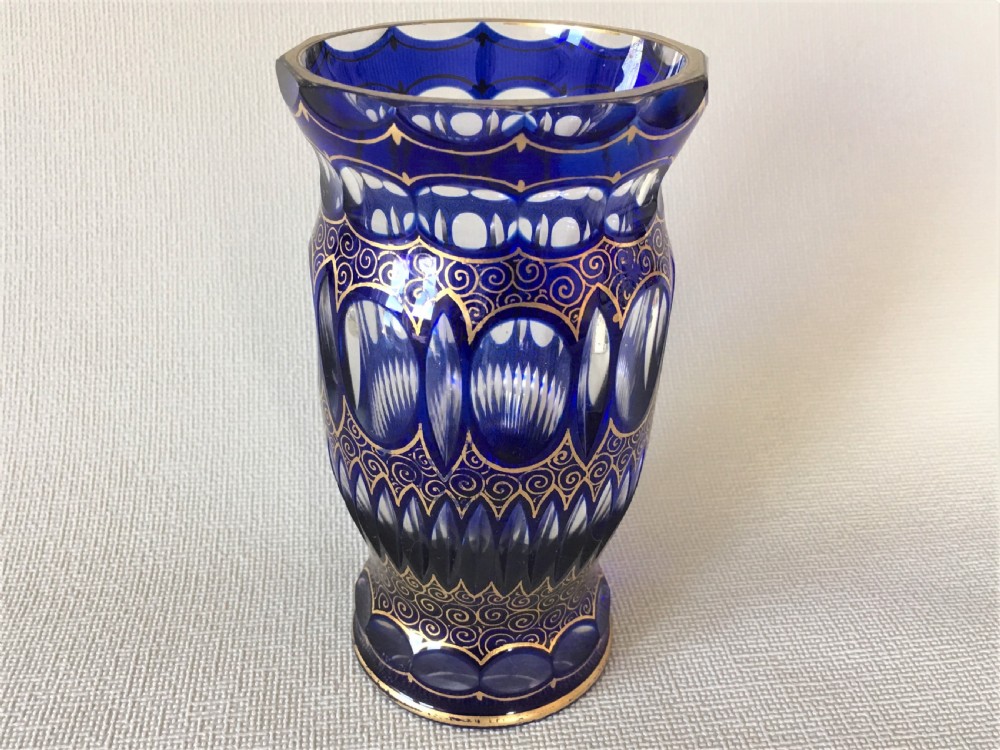 A stunning Bohemian blue glass & gilded vase View II