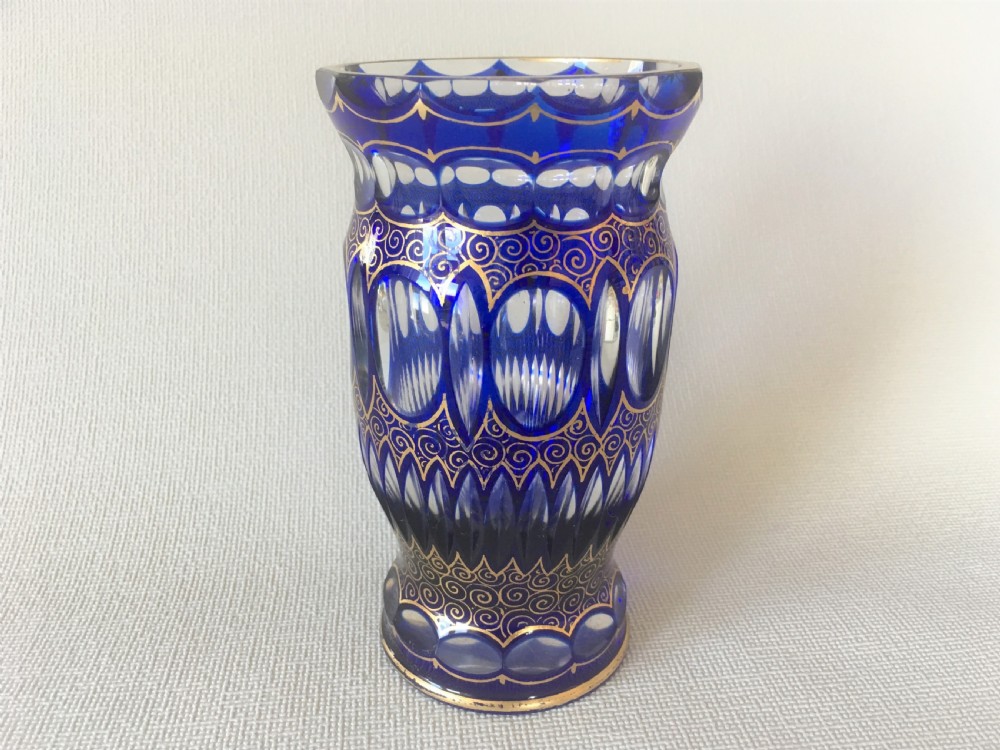 A stunning Bohemian blue glass & gilded vase View III
