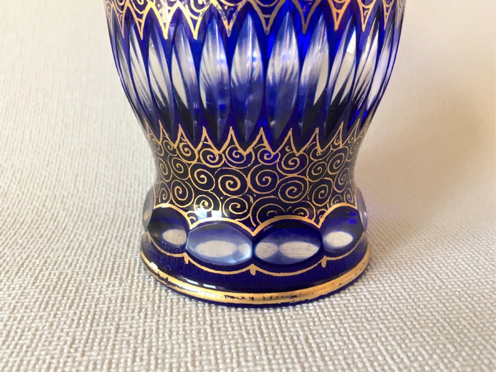 A stunning Bohemian blue glass & gilded vase View IV