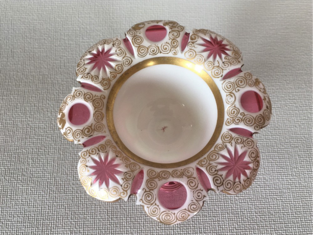 A gorgeous Bohemian overlay white & cranberry salt tub View IV