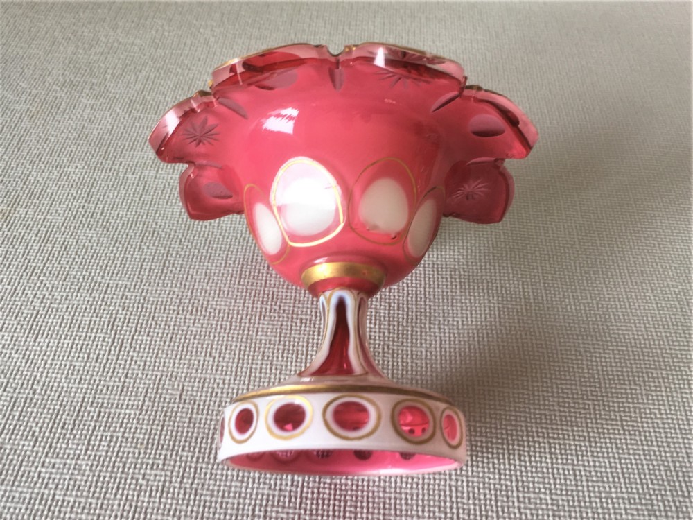 A gorgeous Bohemian overlay white & cranberry salt tub View V