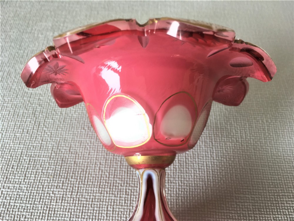 A gorgeous Bohemian overlay white & cranberry salt tub View VIII