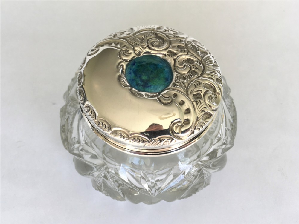 A stunning silver & enamel lidded powder bowl