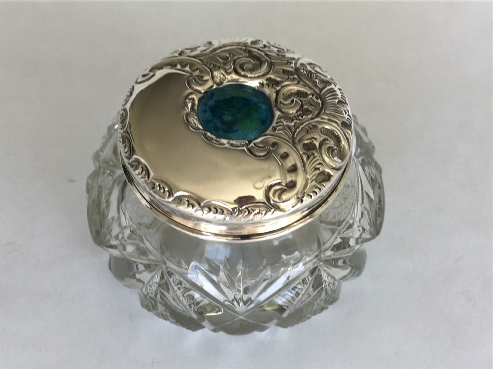 A stunning silver & enamel lidded powder bowl View II