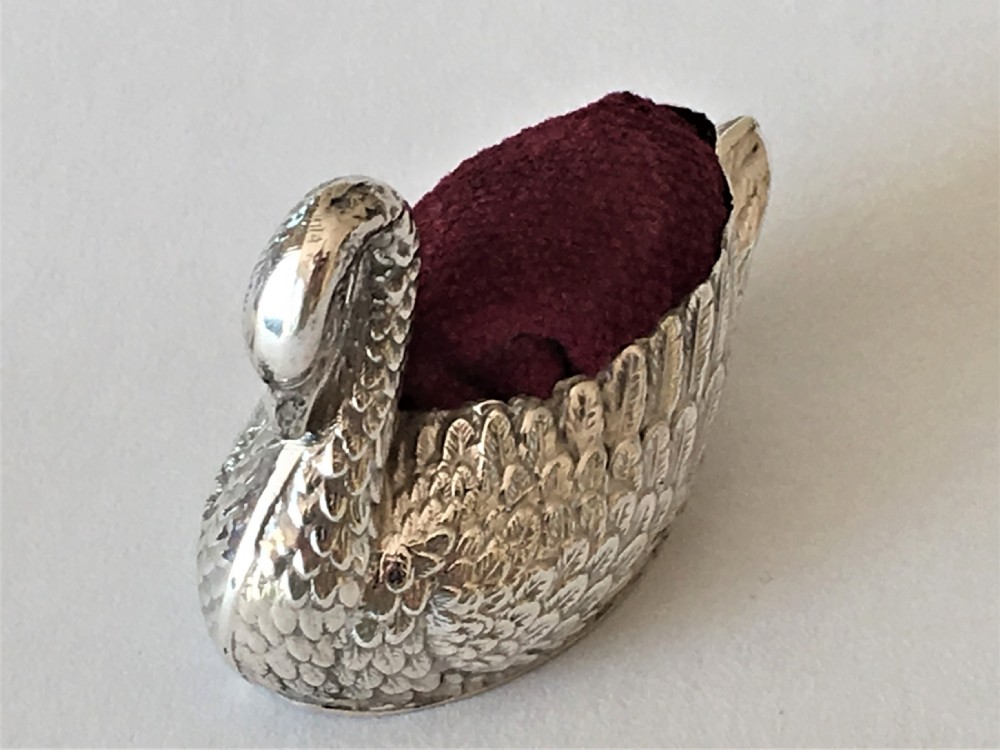 An Edwardian silver swan pin cushion View II