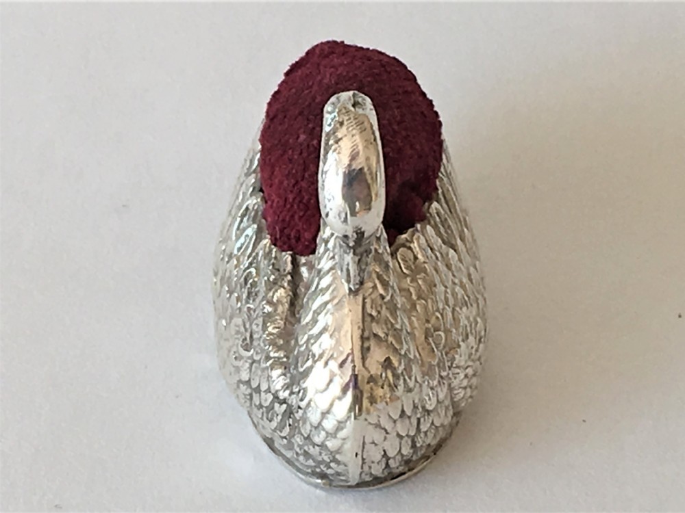 An Edwardian silver swan pin cushion View III